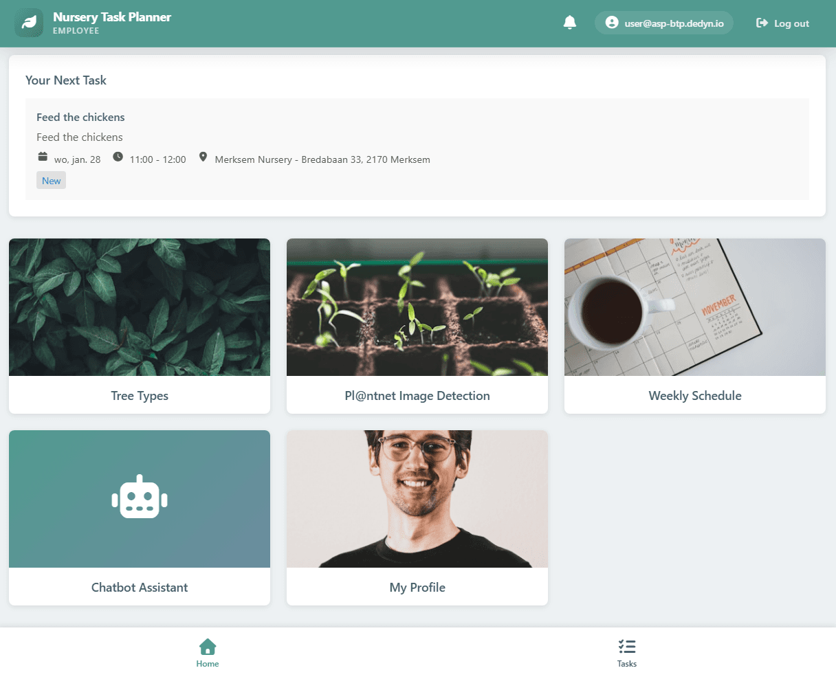 Nursery Task Planner mobile home screen showing the next task