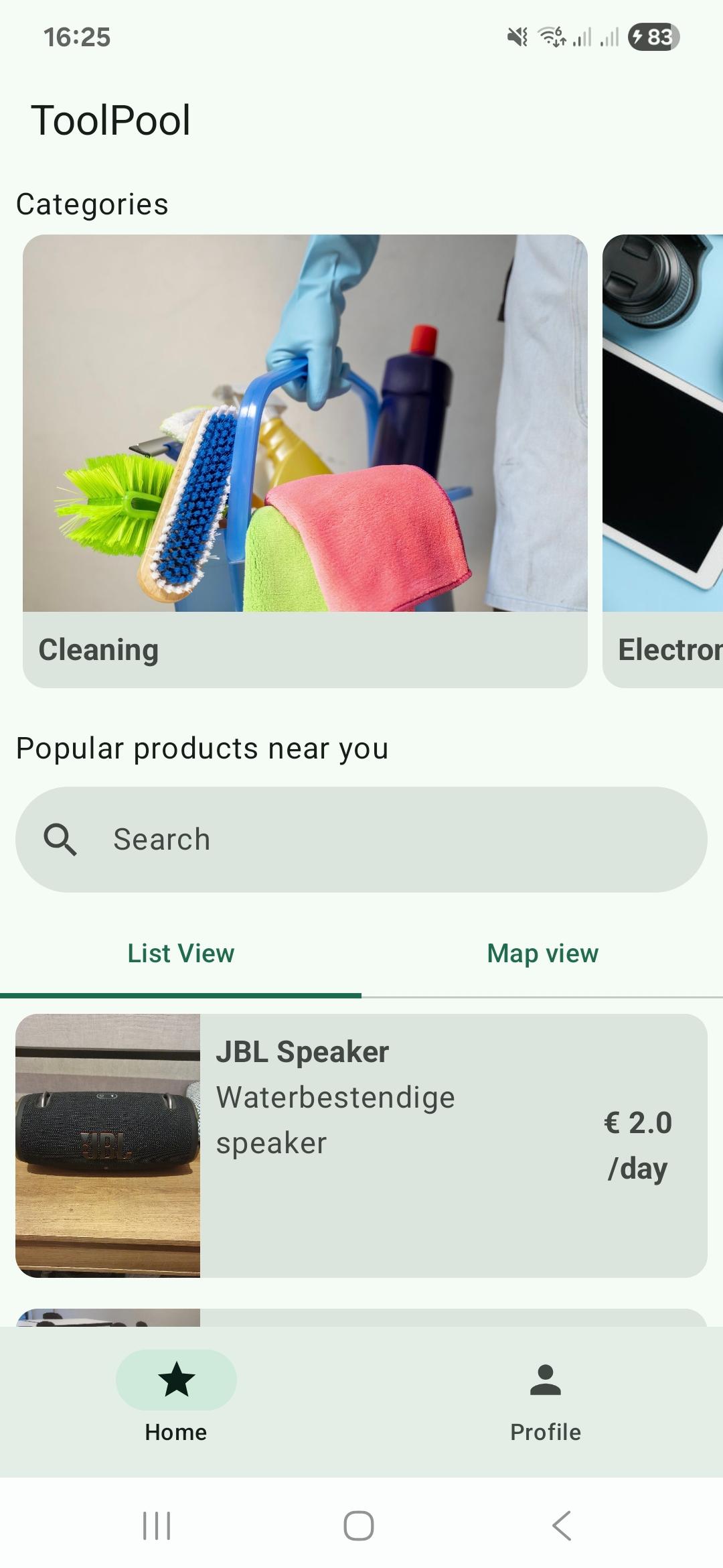 ToolPool homepage listing available devices for rent